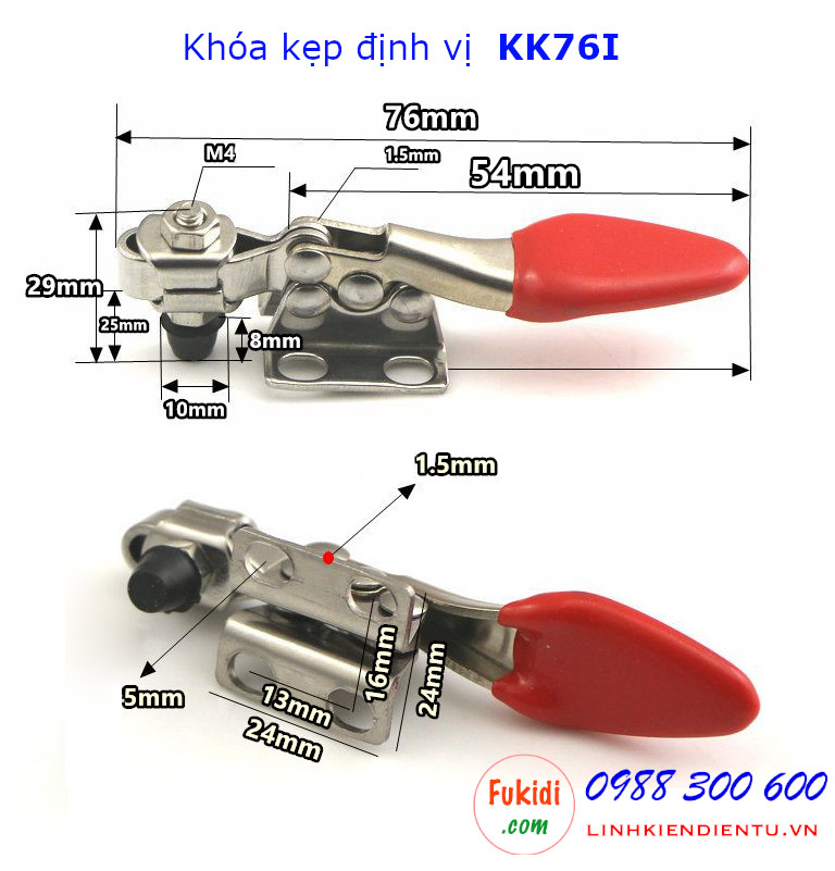 Chi tiết kích thước khóa kẹp KK76I hay khóa kẹp 201
