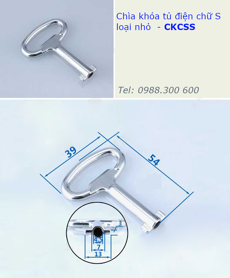 Chìa khóa tủ điện chữ S loại nhỏ 54x39mm kẽm kim loại -CKCSS