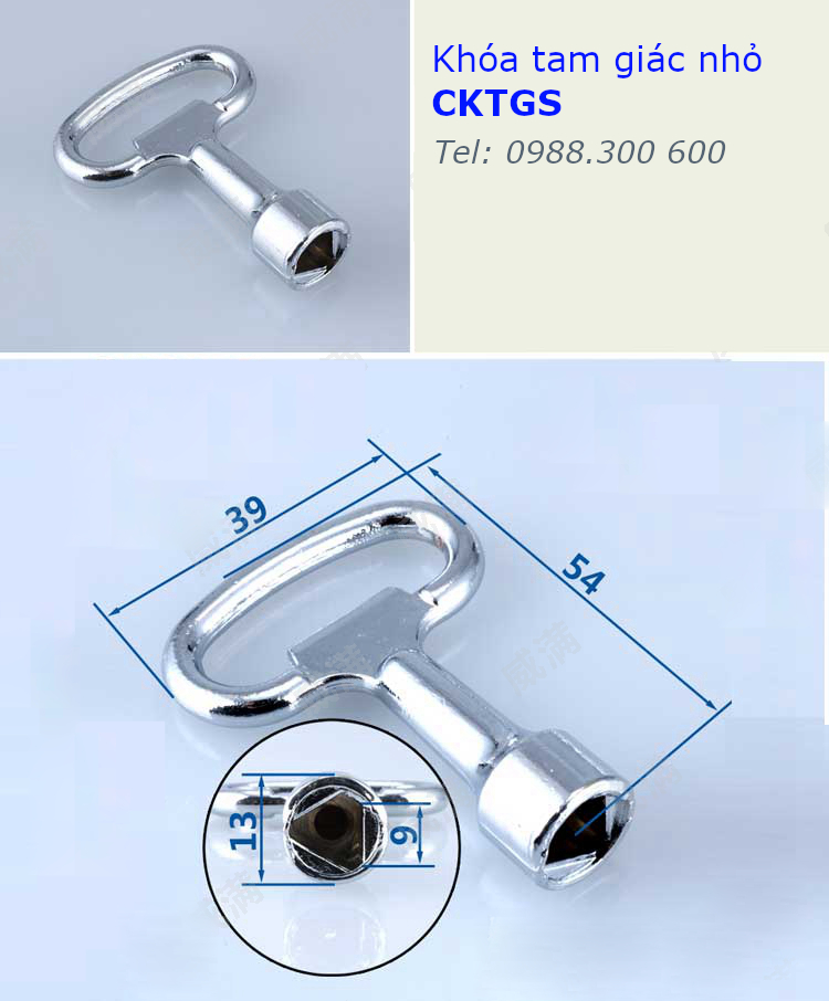 Chìa khóa tủ điện tam giác loại nhỏ 54x38mm kẽm kim loại -CKTGS