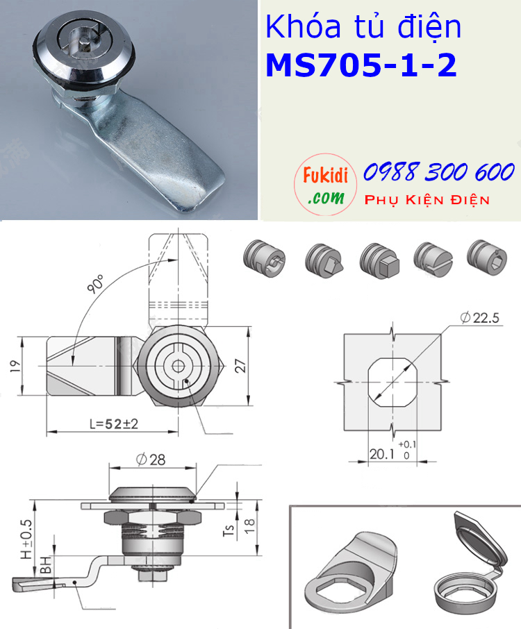 Khóa tủ điện MS705-1-2 đầu tam giác màu đen