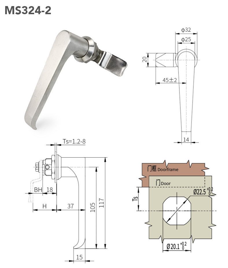 Chi tết kích thước của khóa MS324-2