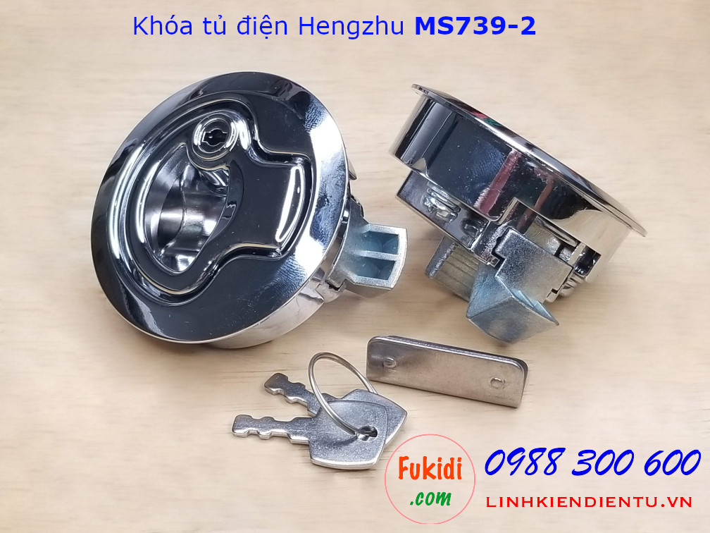 Khóa tủ điện Hengzhu MS739-2 hợp kim kẽm, hình tròn 61.5mm, có chìa khóa