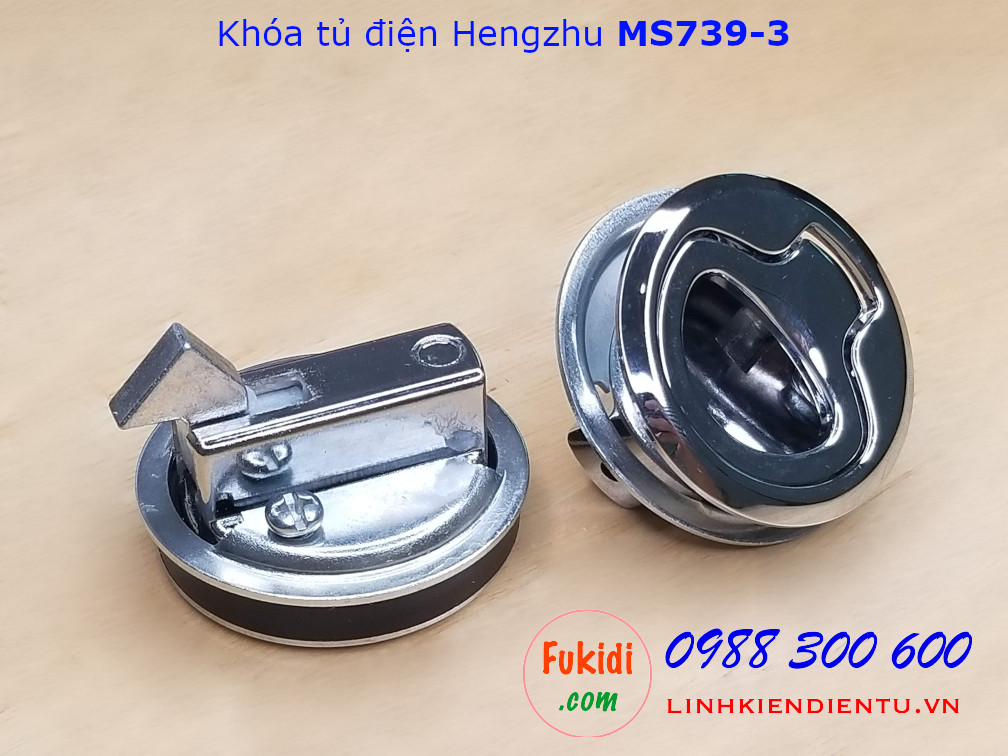 Khóa tủ điện Hengzhu MS739-3 hợp kim kẽm hình tròn phi 40mm, không chìa, màu trắng sáng