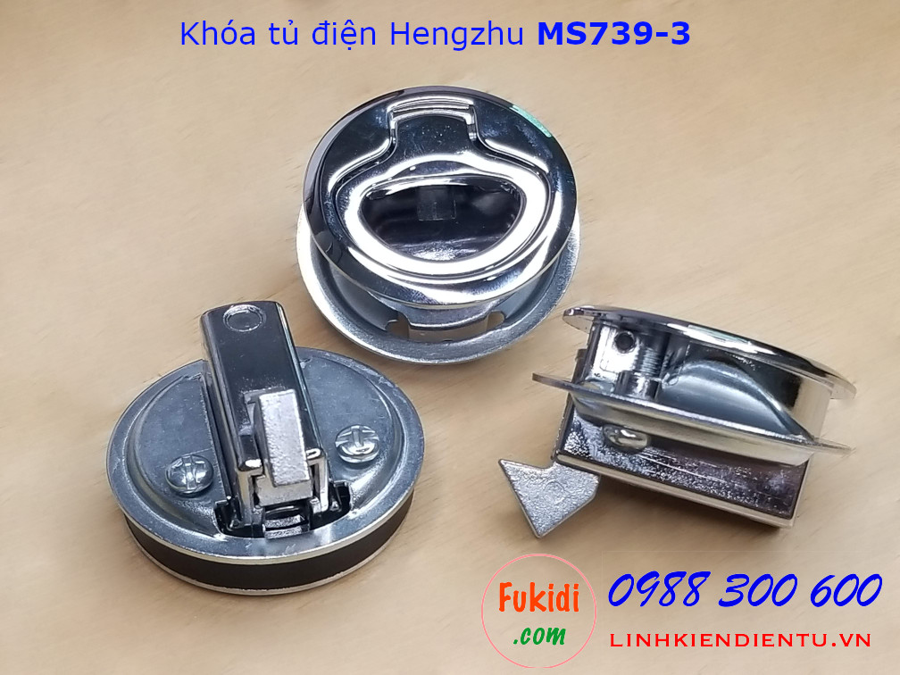 Khóa tủ điện Hengzhu MS739-3 hợp kim kẽm hình tròn phi 40mm, không chìa, màu trắng sáng