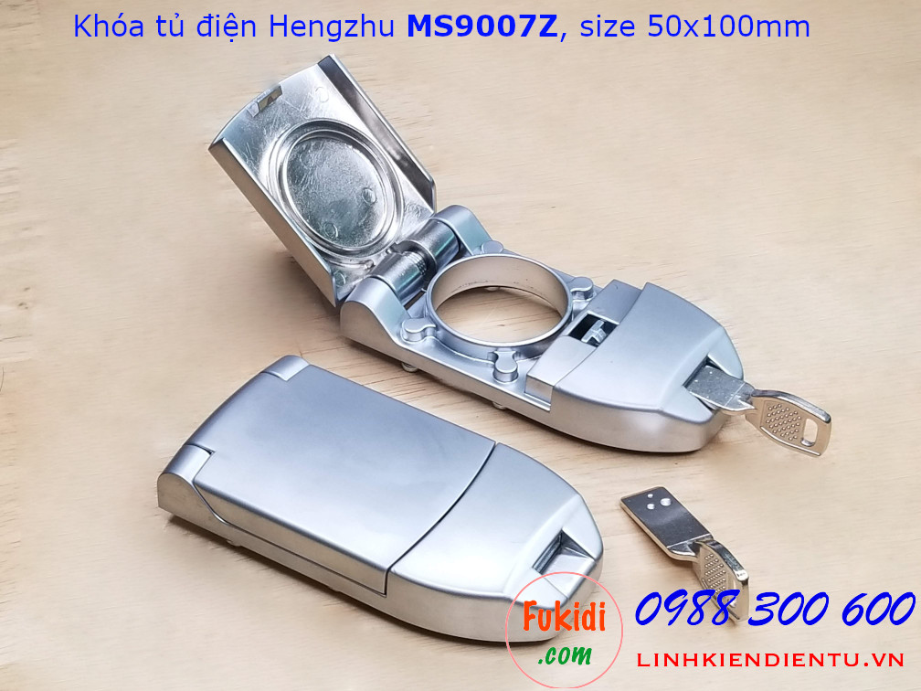 Khóa tủ điện Hengzhu MS9007Z, hợp kim kẽm có chìa khóa, size 50x100mm