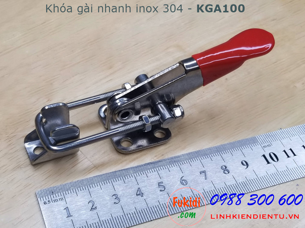 Khóa gài nhanh inox 304 dài 10cm, tay kéo có chiều dài thay đổi - KGA100