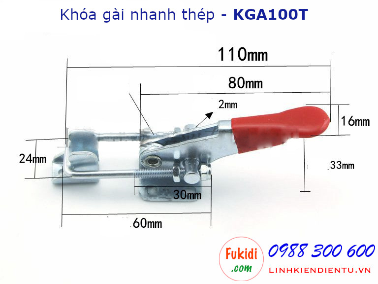 Khóa gài thép dài 10cm, tay kéo có chiều dài thay đổi - KGA100T