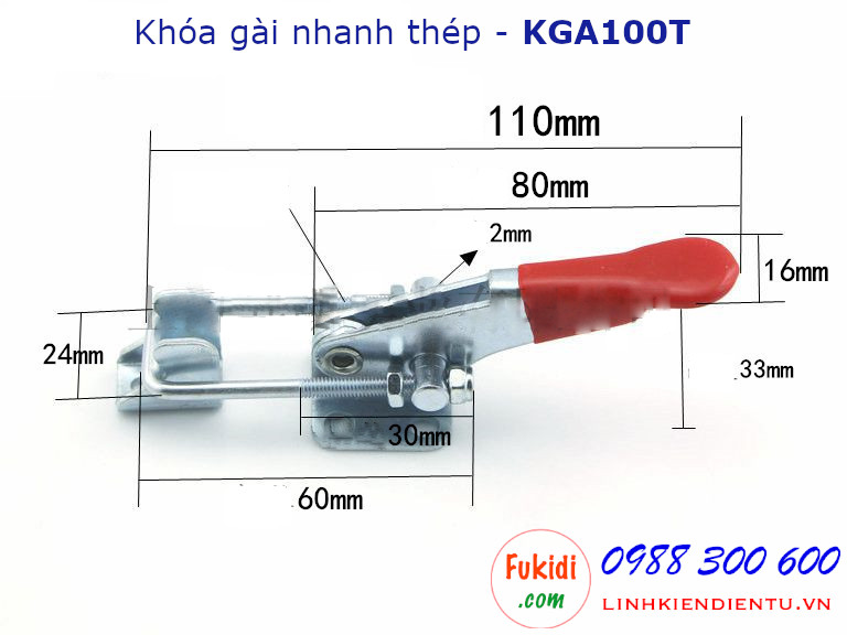 Khóa gài thép dài 10cm, tay kéo có chiều dài thay đổi - KGA100T