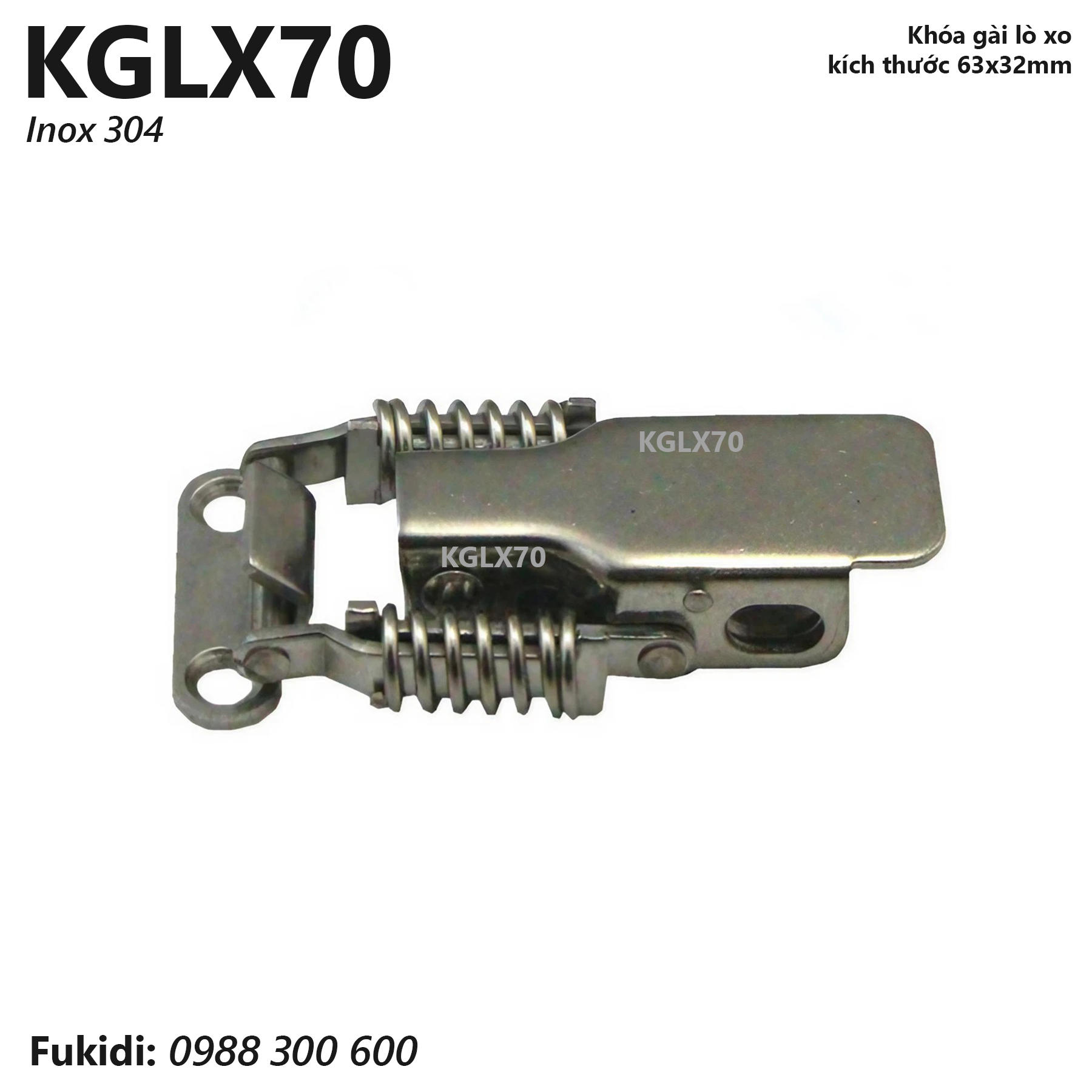 Khóa gài lò xo, inox 304, kích thước 63x32mm model KGLX70