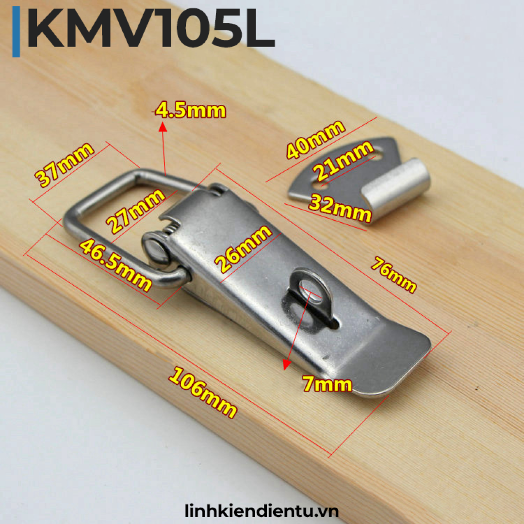 Khóa mỏ vịt có khoen khóa, inox 304 kích thước 105x37mm - KMV105L
