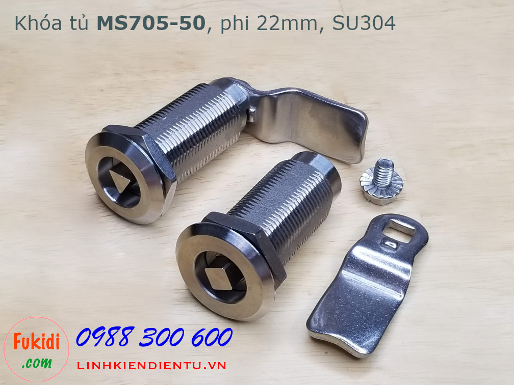 Khóa cửa tủ MS705-50 chất liệu SU304, thân dài 50mm, phi 22mm, cần gạt 45mm