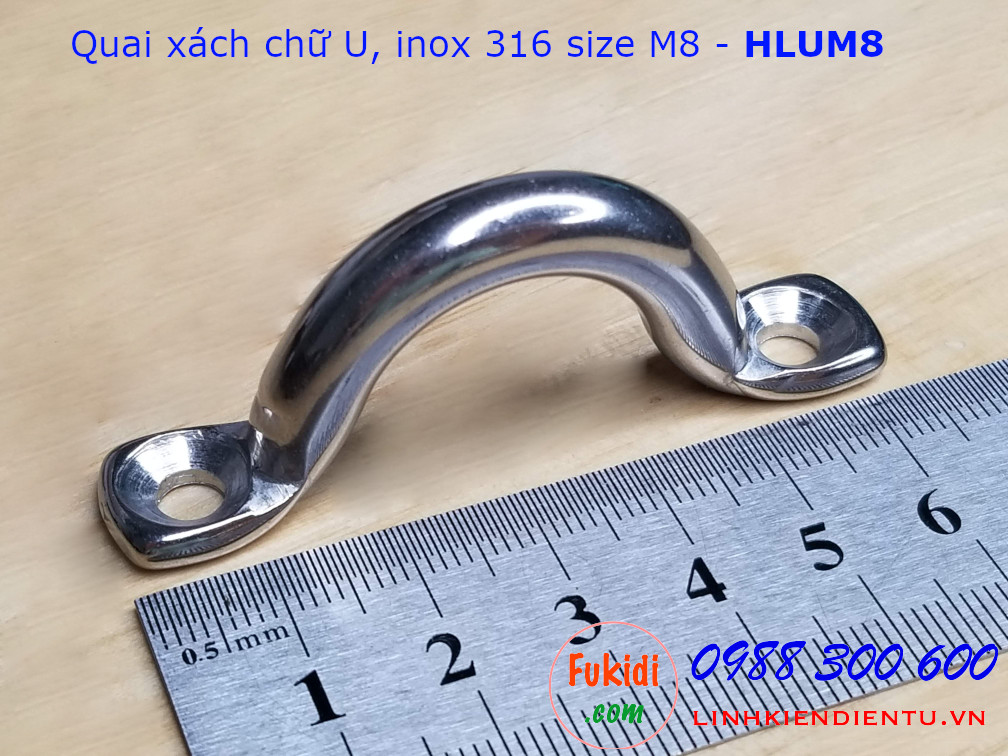 Quai xách chữ U M8, inox 316, chiều dài 63mm - HLUM8