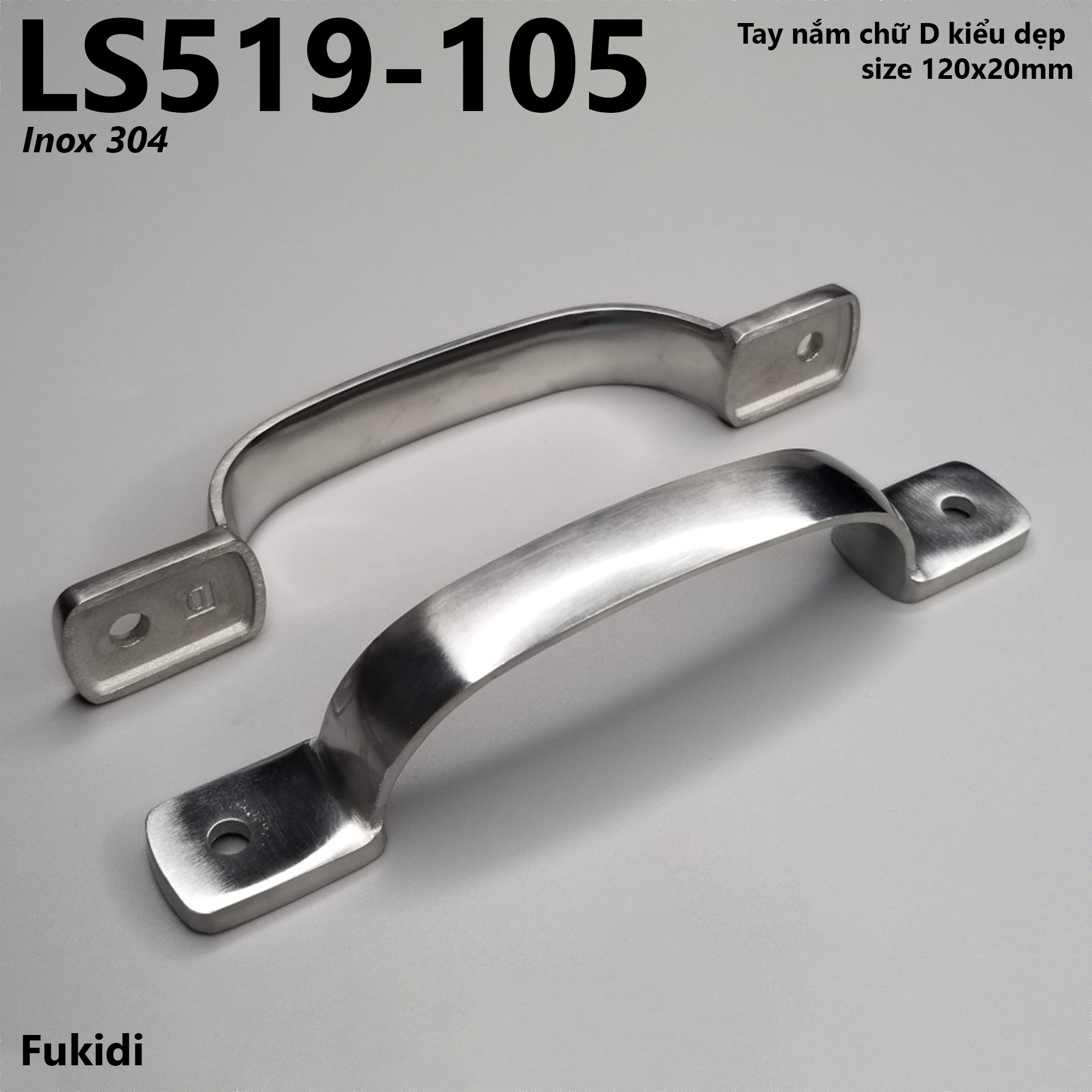 Tay nắm chữ D SU304 kiểu dẹp chiều dài 120mm - LS519