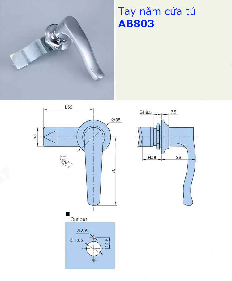 Tay nắm cửa tủ hợp kim nhôm không khóa AB803 màu trắng bạc