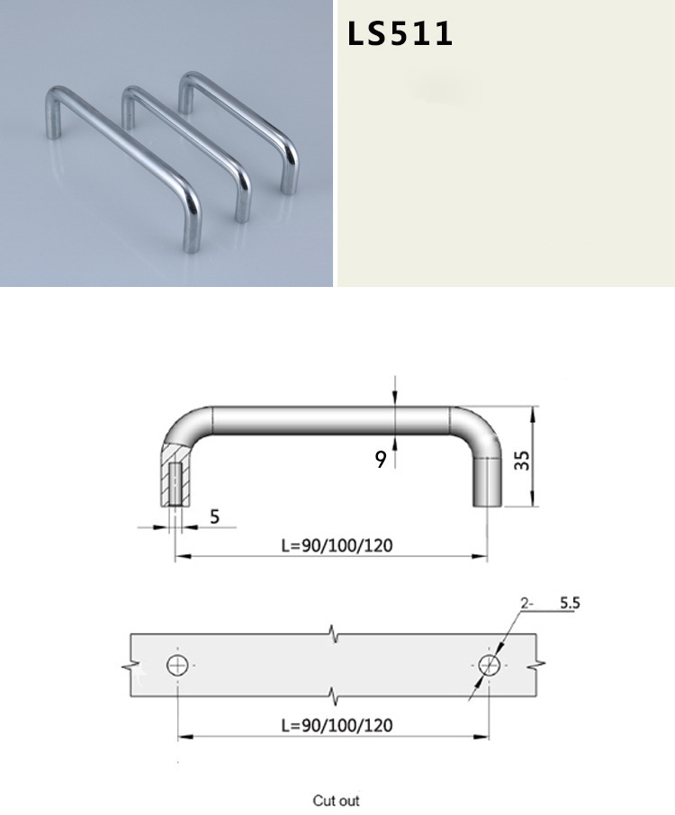 Tay nắm cửa chữ D thép mạ crôm 100mm, phi 9mm, ren âm LS511