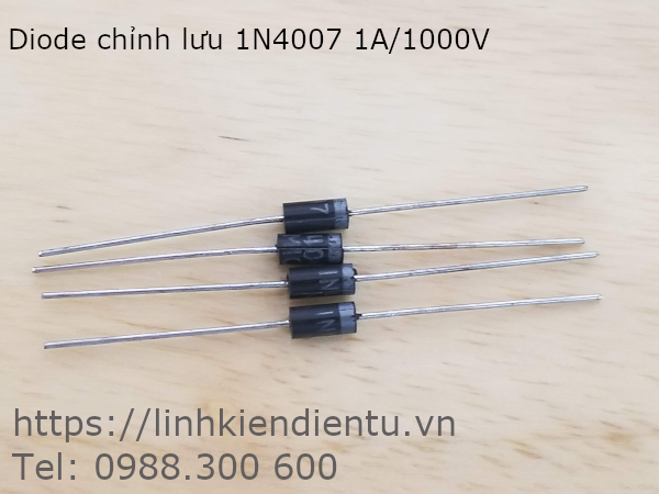 Diode chỉnh lưu 1N4007 1A/1000V dạng chân DO-41, chiều dài 45mm