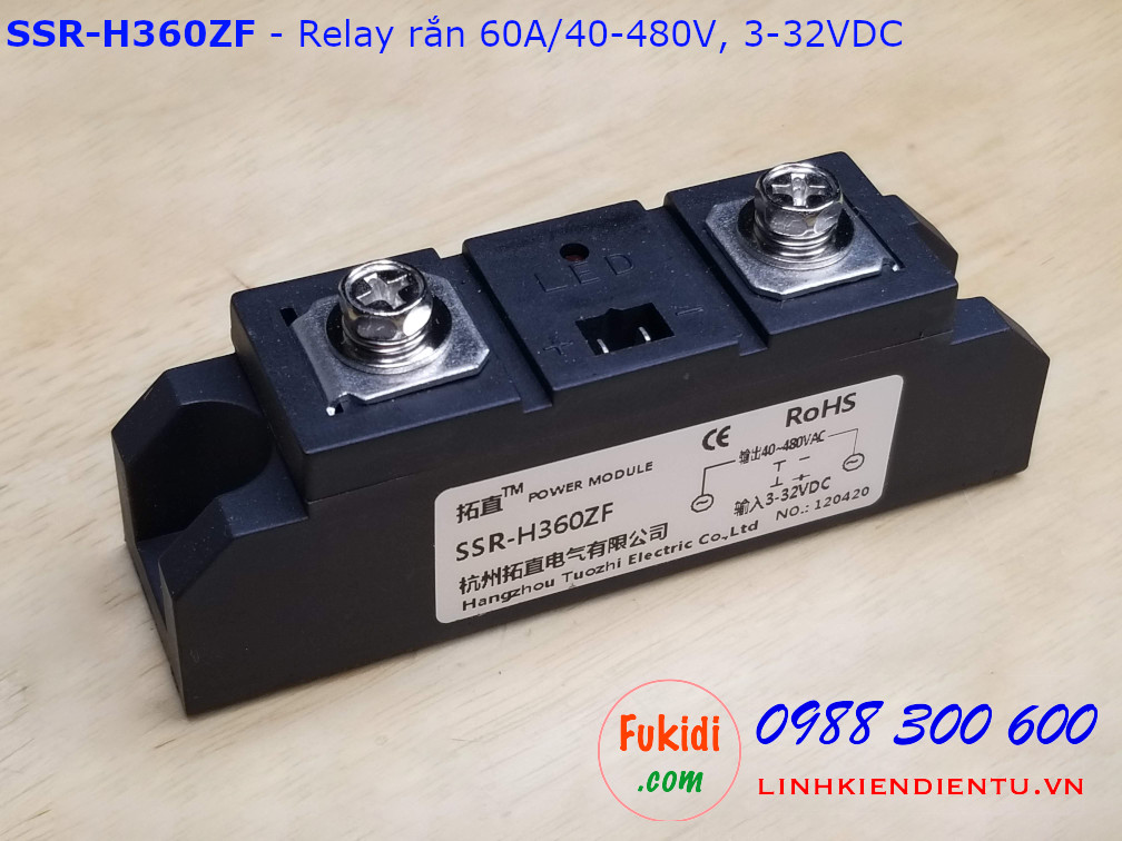 Relay rắn một pha chuẩn công nghiệp 60A/40-480VAC loại DC điều khiển AC SSR-H360ZF