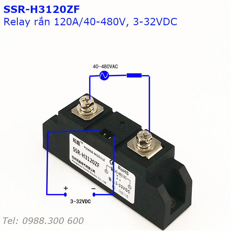 Relay rắn một pha chuẩn công nghiệp 120A/40-480VAC loại DC điều khiển AC SSR-H3120ZF