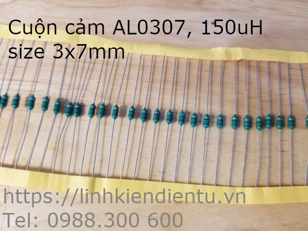 Cuộn cảm 150uH AL0307 151K 1/4W, size 3x7mm