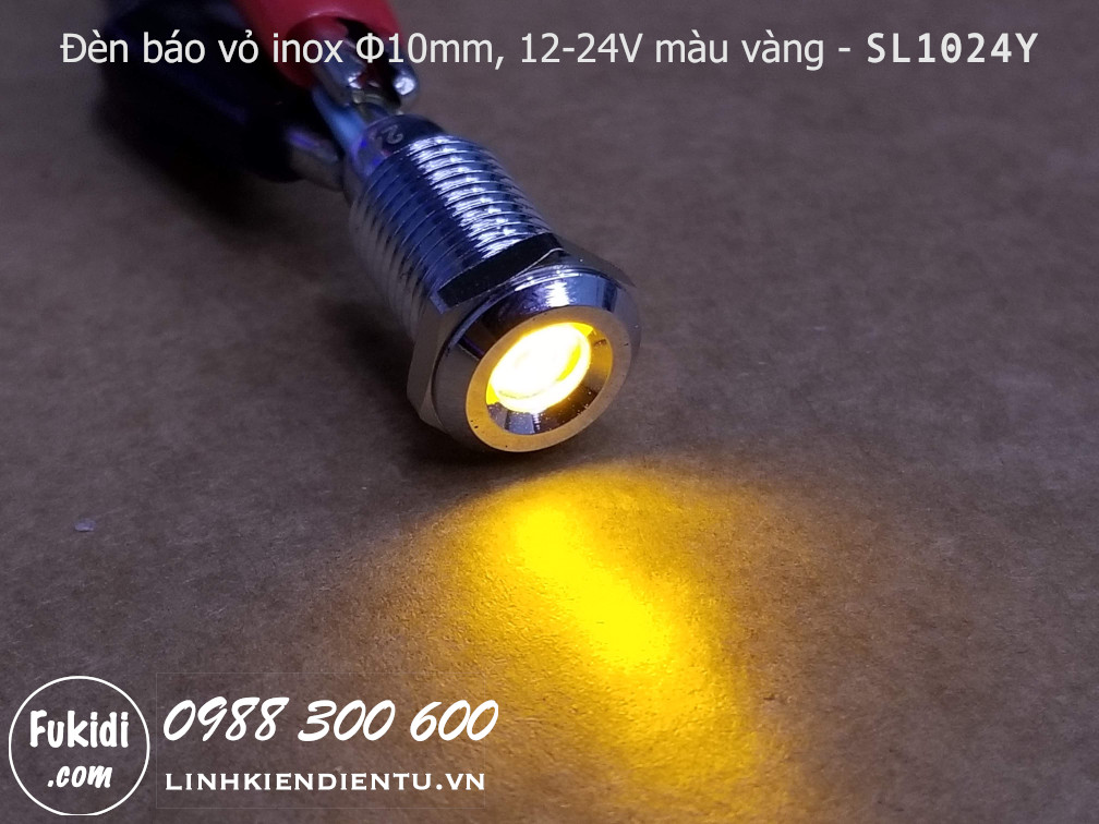 Trạng thái khi cấp điện của đèn LED báo tín hiệu phi 10mm vỏ inox chấm thấm SL1024Y