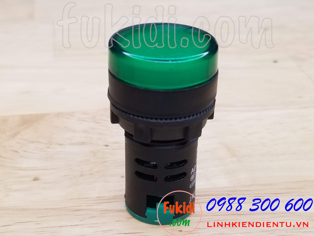 Đèn LED báo nguồn 220V phi 22mm màu xanh luc AD16-22DS