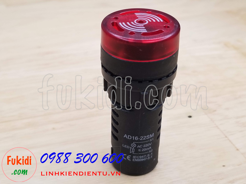 Đèn báo có còi phi 22mm AD16-22SM điện áp 220VAC màu đỏ