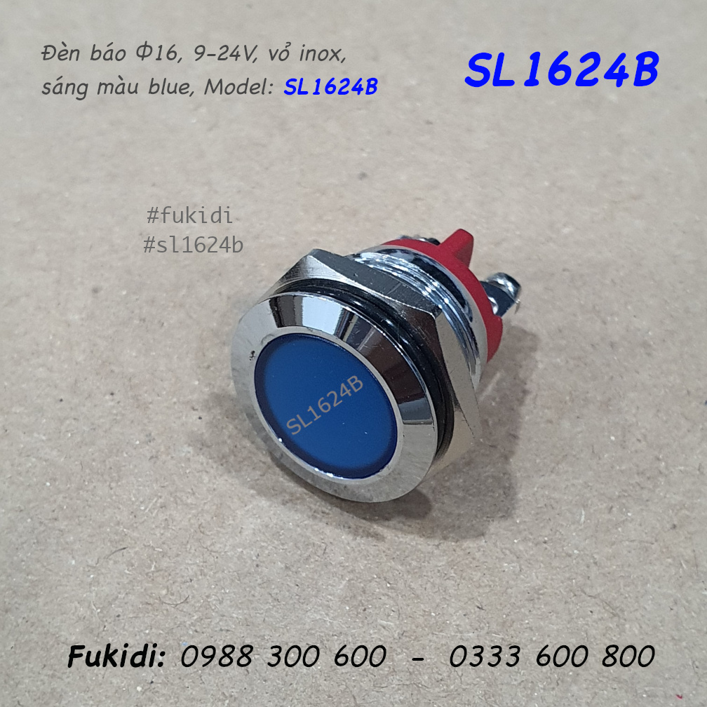 Đèn LED báo 24V phi 16mm vỏ kim loại màu xanh lục SL1624B