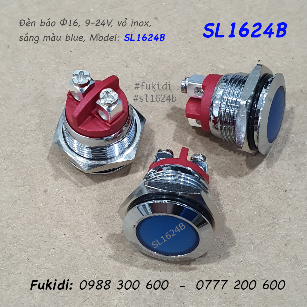 Đèn LED báo 24V phi 16mm vỏ kim loại màu xanh lục SL1624B