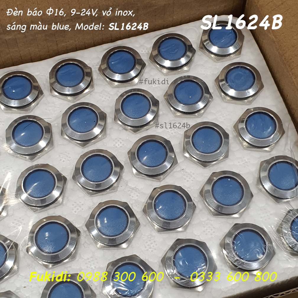 Đèn LED báo 24V phi 16mm vỏ kim loại màu xanh lục SL1624B