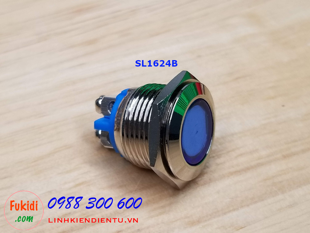 Đèn LED báo 24V phi 16mm vỏ kim loại màu xanh lục SL1624B