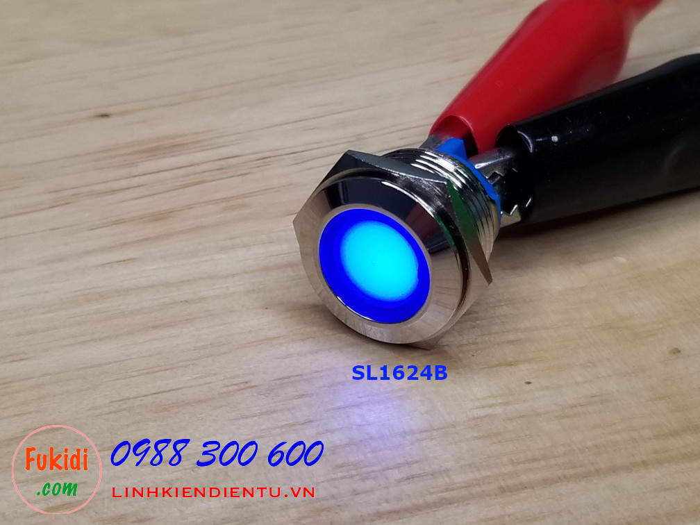 Đèn LED báo 24V phi 16mm vỏ kim loại màu xanh lục SL1624B