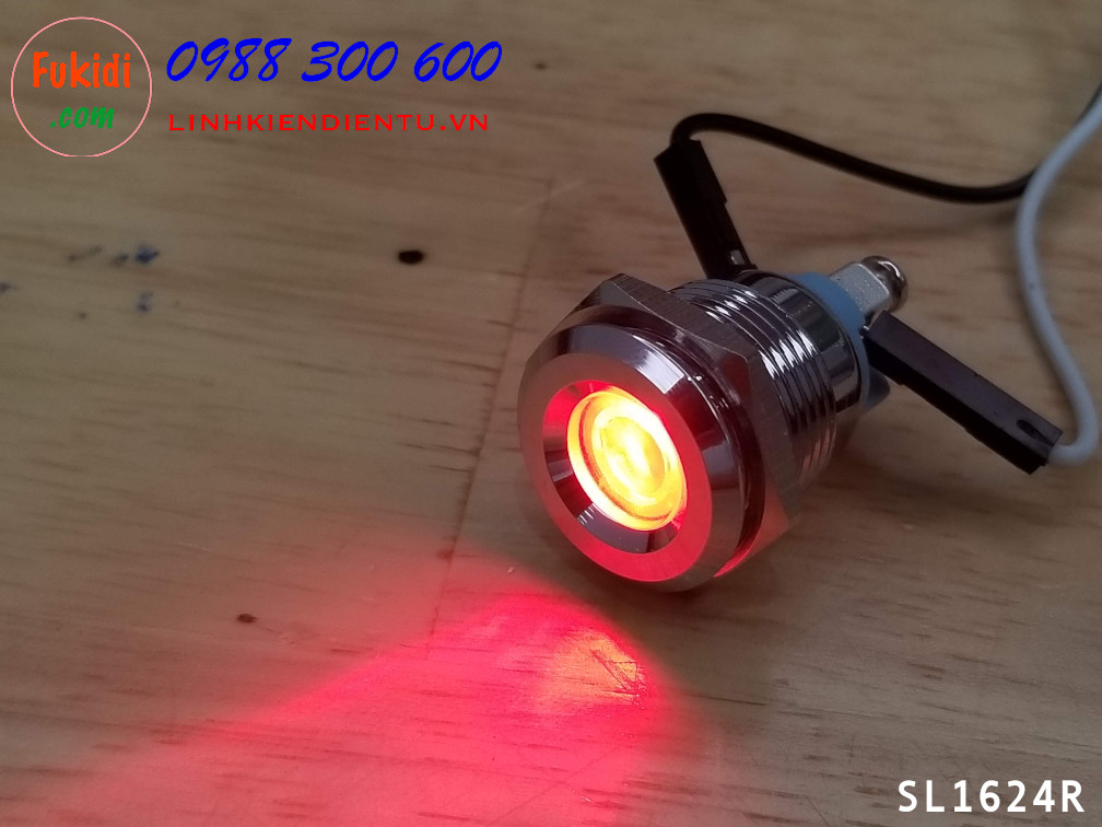 Đèn báo phi 16mm 220V vỏ kim loại sáng màu đỏ SL16220R