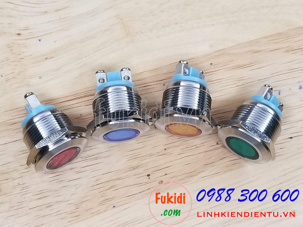 Đèn LED báo nguồn vỏ inox phi 19mm, điện áp 12-24V, màu đỏ SL1924R