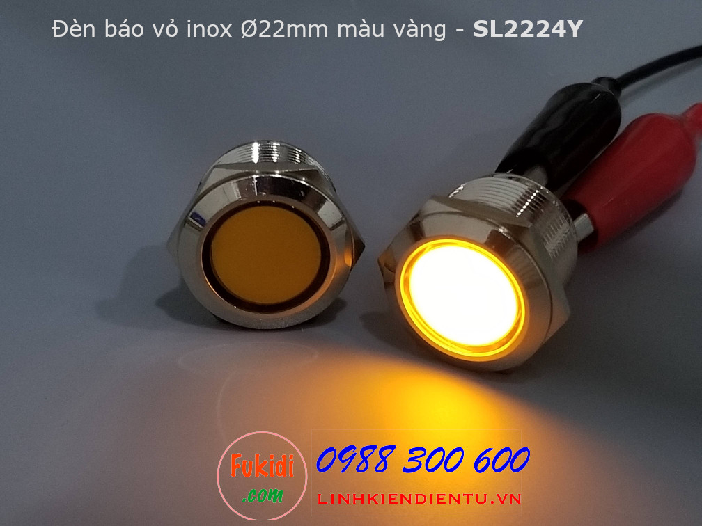 Đèn báo tín hiệu vỏ inox, Ø22mm, 12-24V, màu vàng - SL2224Y