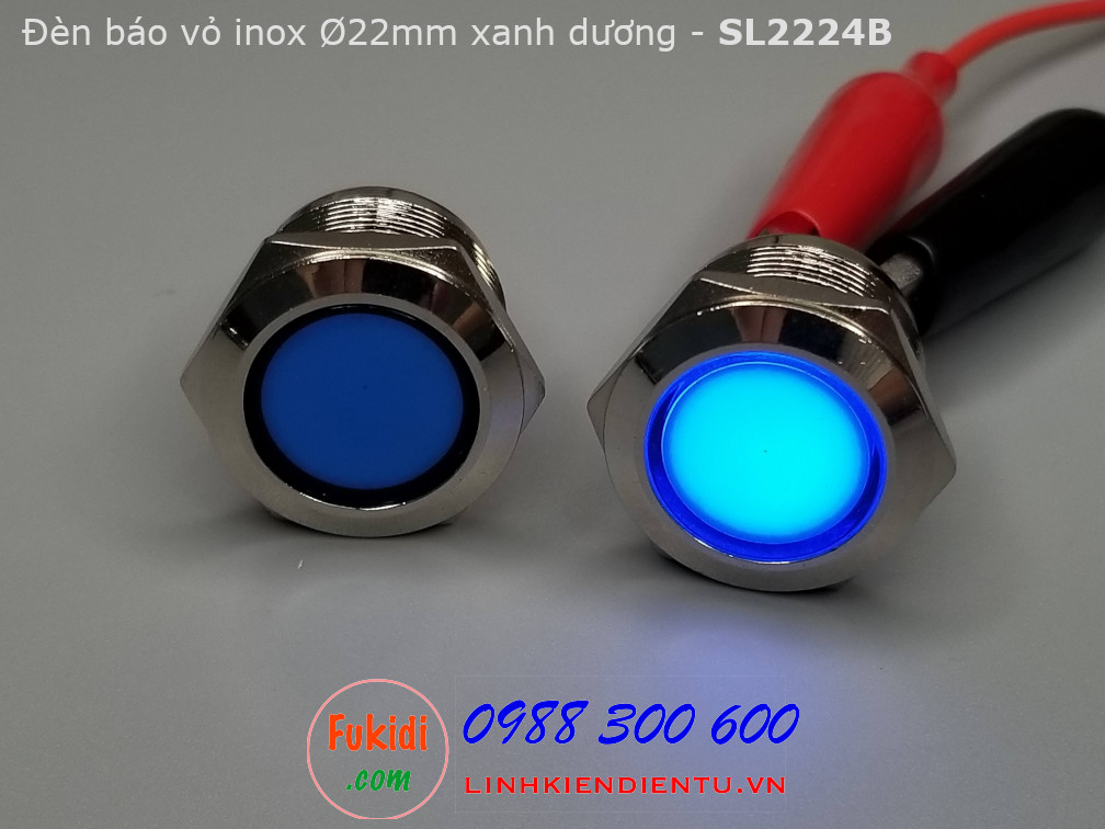 Đèn báo tín hiệu vỏ inox, Ø22mm, 12-24V, màu xanh dương - SL2224B