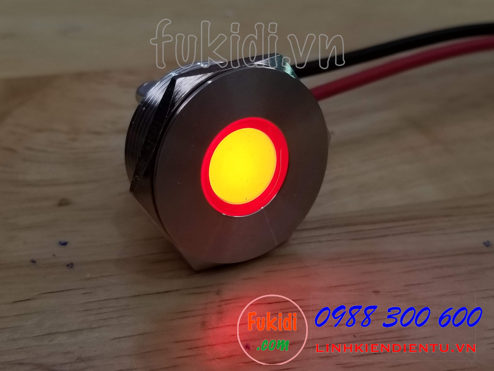 Đèn LED báo nguồn vỏ inox phi 25mm không thấm nước, điện áp 12V, màu đỏ