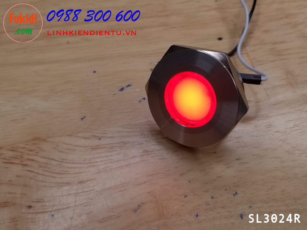 Đèn LED báo nguồn, báo tín hiệu vỏ kim loại, phi 30mm, 24V, màu đỏ SL3024R