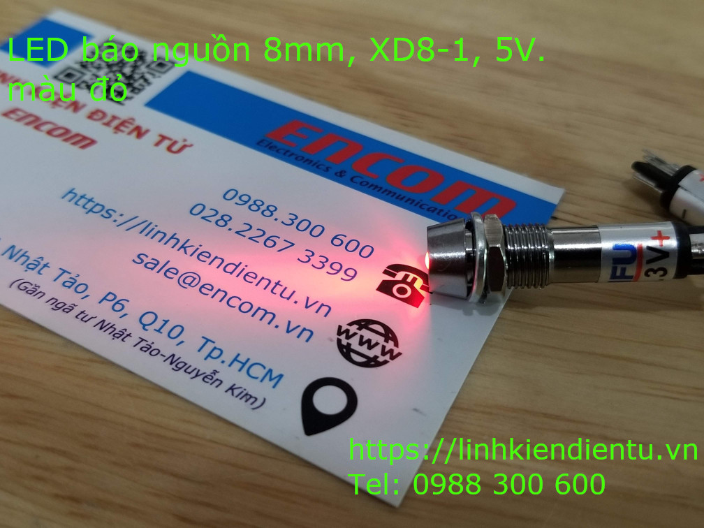 XD8-1 đèn LED báo nguồn 5v, vỏ kim loại, phi 8mm, màu đỏ