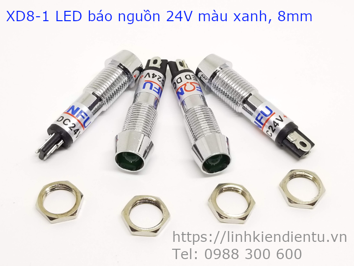 XD8-1 đèn LED báo nguồn 24V DC, 8mm màu xanh