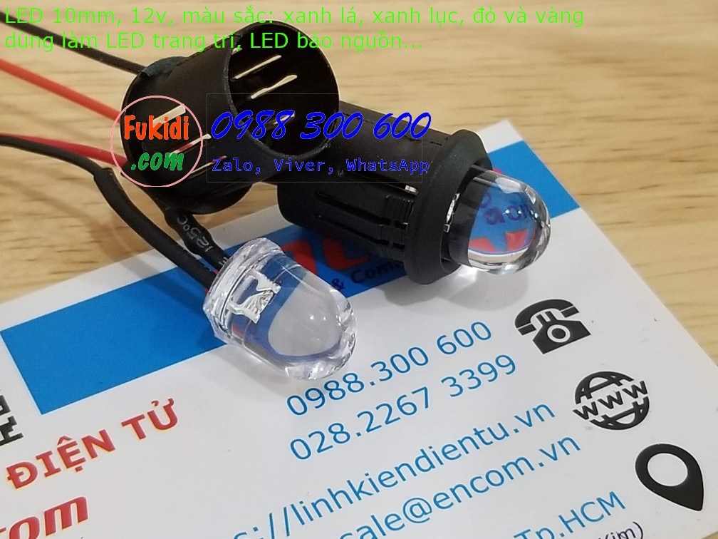 Đèn LED 10mm vỏ nhựa, trong suốt, điện áp 12v, màu sắc xanh lá, xanh lục, đỏ và vàng