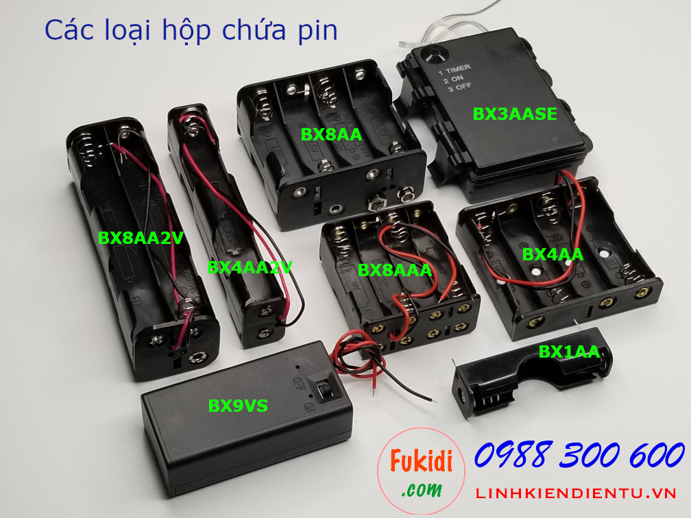 Hộp chứa 1 viên pin AA 1.5V  chân ra hàn mạch in - BX1AA