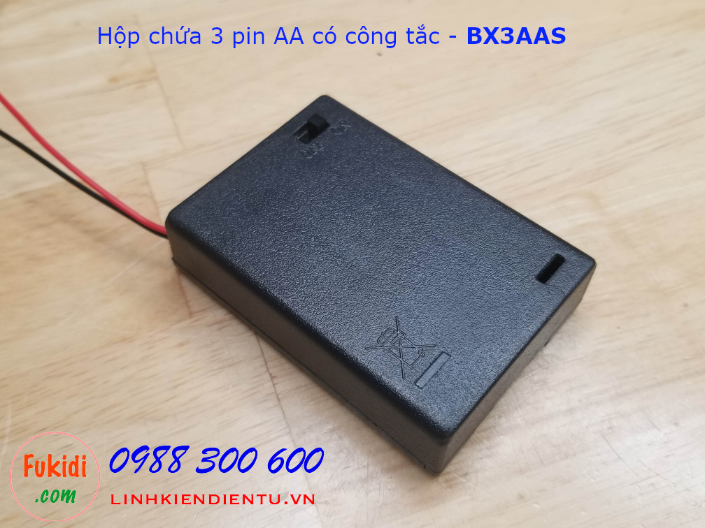 Hộp chứa 3 pin AA có công tắc, ngõ ra 4.5VDC - BX3AAS