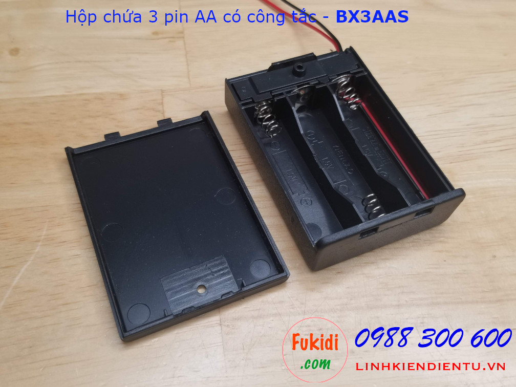 Hộp chứa 3 pin AA có công tắc, ngõ ra 4.5VDC - BX3AAS