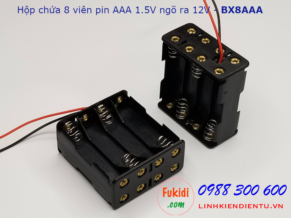 Hộp chứa 8 viên pin AAA 1.5V cho ra điện áp 12VDC - BX8AAA