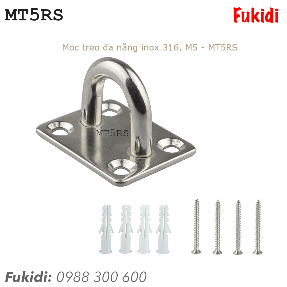Móc treo đa năng inox 316 đế chữ nhật KT 30x35 dày 2.5mm, móc M5 - MT5RS
