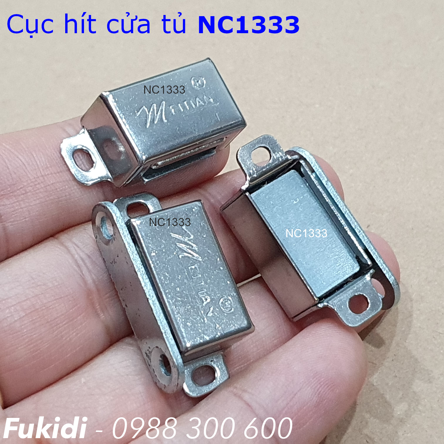 Cục hít cửa nhôm, vỏ inox sáng bóng, KT 13x33mm, lực giữ 5kg - NC1333