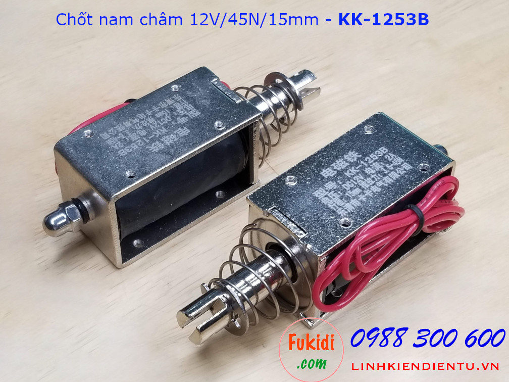 Chốt nam châm điện kéo đẩy 2A/12V lực kéo 45N hành trình 15mm KK-1253B