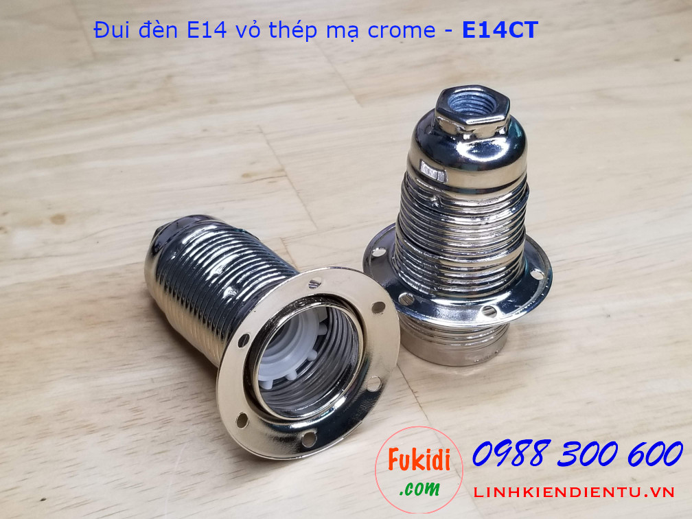 Đui đèn E14 vỏ thép mạ crome - E14CT