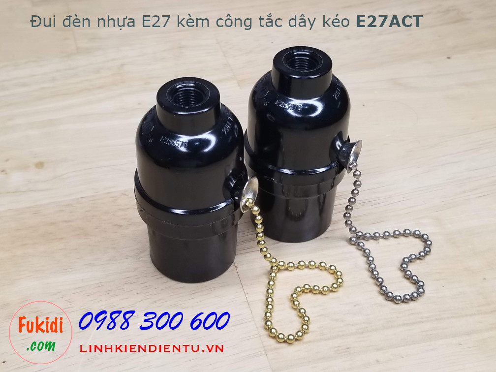 Đui đèn nhựa E26 E27 công suất 250W kèm theo công tắc dây kéo - E27ACT