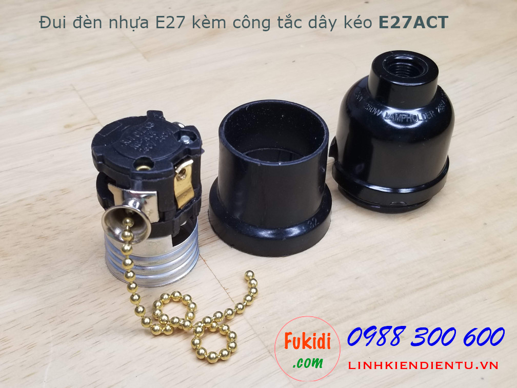Đui đèn nhựa E26 E27 công suất 250W kèm theo công tắc dây kéo - E27ACT
